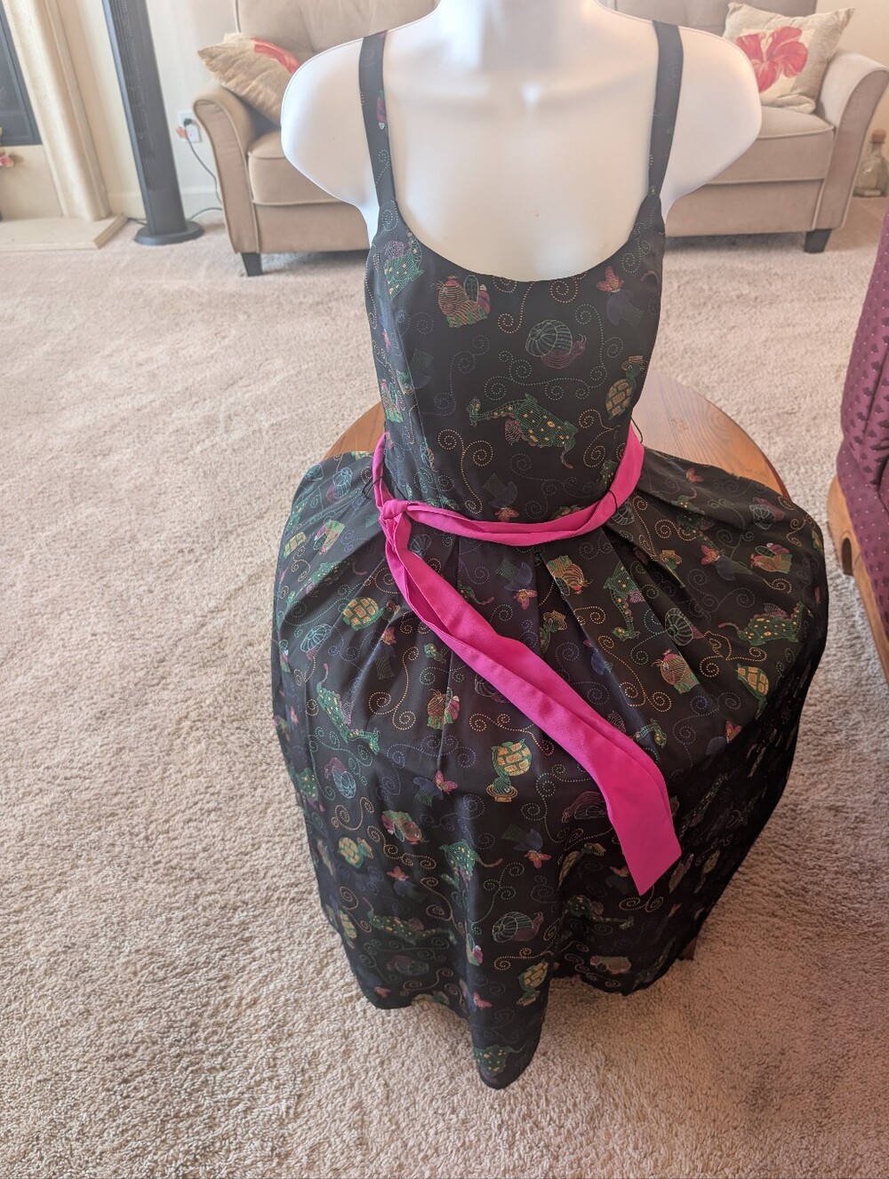 Disney The Dress Shop Electric Parade Black Floral Dress with Pink Sash, Size L